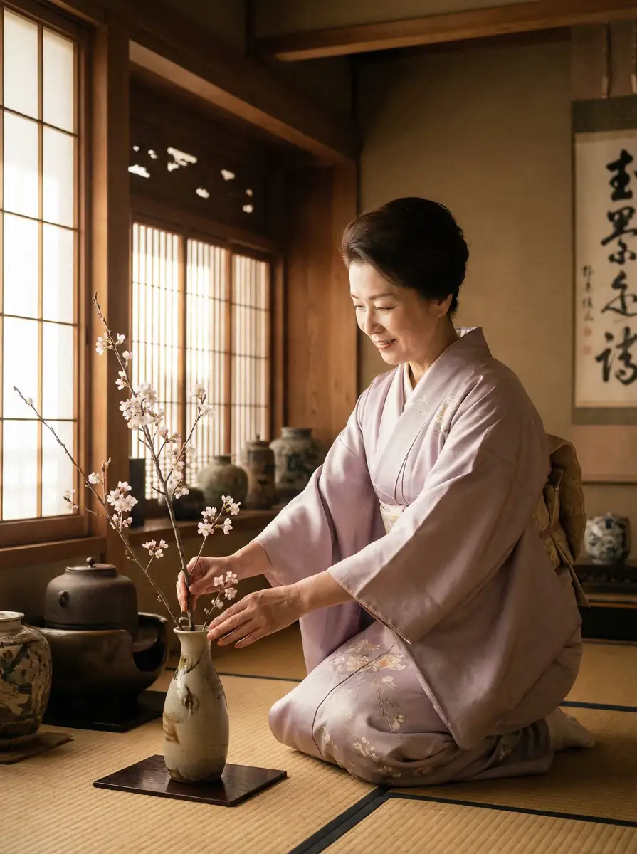 一位优雅的 黑料51官网入口~黑料51最新地址_热门黑料51资源大全 在和室中插花